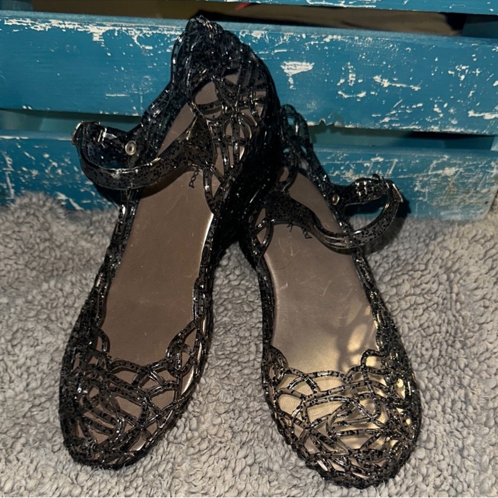 Vivienne Westwood Anglomania Melissa Silver Glitter Jelly Wedges - Picture 15 of 16